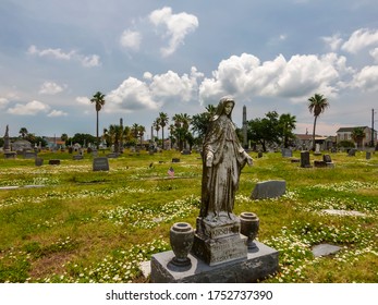 May 30, 2020 - Galveston, Texas, USA: Aerial View Of A Public Cemetery 