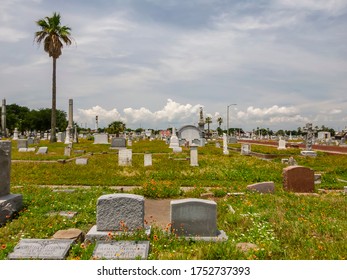 May 30, 2020 - Galveston, Texas, USA: Aerial View Of A Public Cemetery 