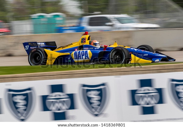 May 31, 2019 - Detroit,\
Michigan, USA: ALEXANDER ROSSI (27) of the United States prepares\
to practice for the Detroit Grand Prix at Belle Isle in Detroit,\
Michigan.