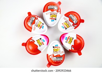 May 4, 2021. New York. Pink Chocolate Eggs Kinder Joy With A Small Toy Inside.