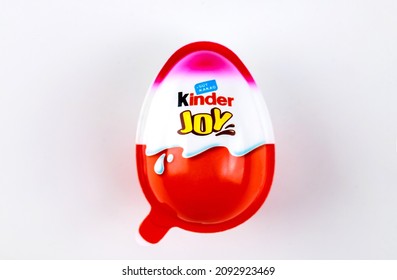 May 4, 2021. New York. Pink Chocolate Egg Kinder Joy With A Small Toy Inside.