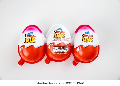 May 4, 2021. New York. Kinder Joy Plastic Egg Shaped Chocolate With Toy Surprise Inside.