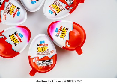 May 4, 2021. New York. Kinder Joy Plastic Egg Shaped Chocolate With Toy Surprise Inside.