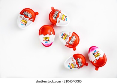 May 4, 2021. New York. Kinder Joy Chocolate Eggs With Toy Surprise Inside.