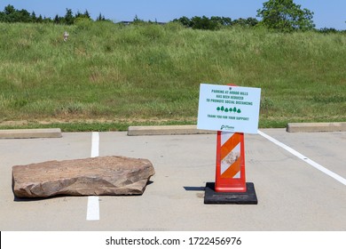 May 5, 2020, Arbor Hills Nature Preserve, Plano, TX. Plano, TX Park Uses Interesting Means To Limit Parking So That Park Goers Can More Easily Practice Social Distancing.