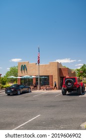 May 5, 2021: Sedona, Arizona, USA. McDonald's Restaurant In Sedona, Arizona With Unique Turquoise Arches, Vertical Image 