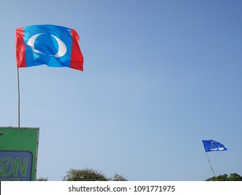 May 9th, 2018: Subang, Selangor: Pakatan Harapan And Barisan Nasional Political Flags On The Election Day In Malaysia.