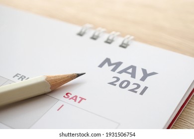 May Month On 2021 Calendar Page With Pencil Business Planning Appointment Meeting Concept