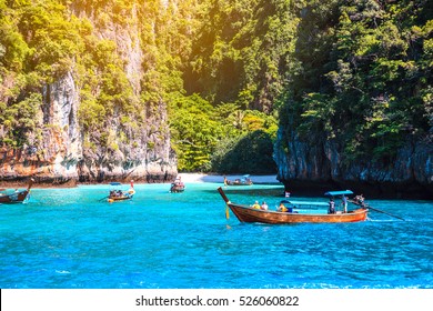 Maya Bay Phi Phi Islands Andaman Sea Krabi, South Of Thailand.