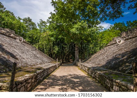 Mayan ball court in ancient ruins of Coba, southern Mexico