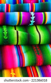 Mayan blankets textile designs on the market in Chichicastenango, Guatemala