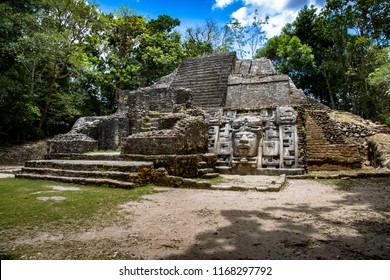 Mayan Mask Temple At Lamanai In Belize