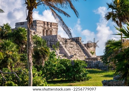 Mayan Ruins in Tulum at the Tulum Archeological Zone in Quintana Roo, Mexico on the Yucatan Peninsula