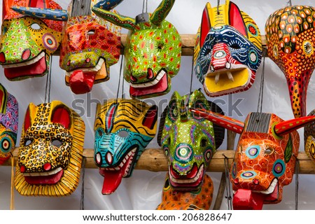 Mayan Wooden Masks for sale, Chichicastenango, Guatemala, Central America
