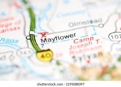 Mayflower. Arkansas. USA On A Geography Map