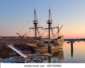 Mayflower Docked At Plymouth Harbor Massachusetts