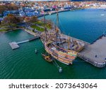 Mayflower II is a reproduction of the 17th century ship Mayflower docked at town of Plymouth, Massachusetts MA, USA. 