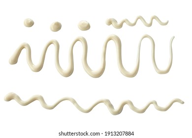 Mayonnaise decorative food styling elements with wavy lines and blobs isolated on white