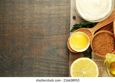 Mayonnaise Ingredients On Wooden Background