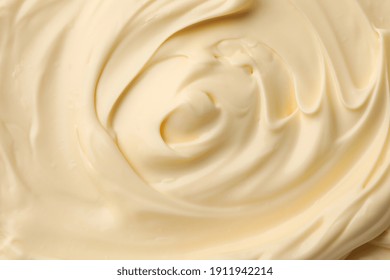 Mayonnaise Sauce Texture On Whole Background, Close Up