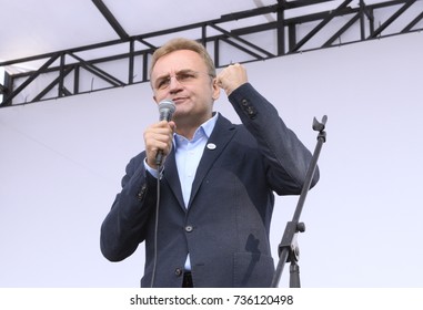 The Mayor Of Lviv Andriy Sadovyi Keeping Speech During Anti-corruption Meeting Near Parliament Of Ukraine. October 17, 2017. Kyiv, Ukraine
