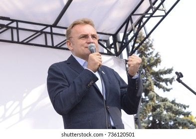 The Mayor Of Lviv Andriy Sadovyi Keeping Speech During Anti-corruption Meeting Near Parliament Of Ukraine. October 17, 2017. Kyiv, Ukraine
