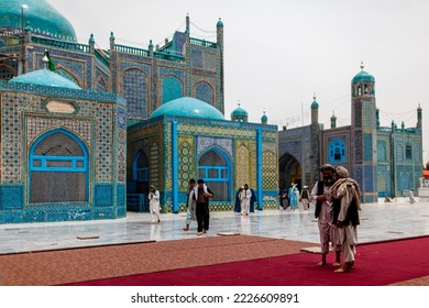 Mazar-i-Sharf Afghanistan - Yune 11, 2011: Afghan People Near Blue Mosque In Mazar-i-Sharf City