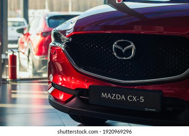 Mazda CX 5 Crossover In Auto Dealer Showroom, Front View, Moscow, 18 Feb 2021