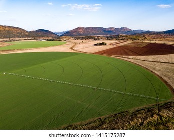 Mazowe, Zimabawe 2 June 2019- Circular farming with a center pivot irrigation system 