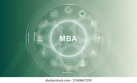 MBA or master of business administration program concept.MBA icons for personal development. 3d Motion graphics of technology icon interface background