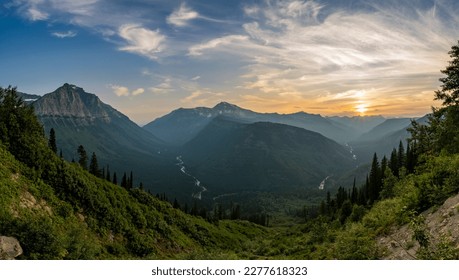 McDonald Creek Flows from The Glacier Wall At Sunset along the Going to the Sun Road - Powered by Shutterstock