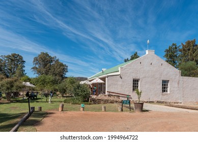 MCGREGOR, SOUTH AFRICA - APRIL 8, 2021: Offices and restaurant at Eseltjiesrus Donkey Sanctuary near McGregor in the Western Cape Province. People are visible
