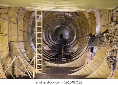 McMinnville, Oregon - January 9, 2020: Interior Wooden Structure Cargo Area Of The Hughes H-4 Hercules Spruce Goose, A  Strategic Airlift Flying Boat Designed And Built By Howard Hughes