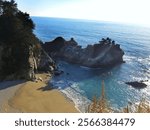 McWay Falls in Big Sur, California, is a stunning 80-foot waterfall that cascades directly onto a secluded beach along the Pacific coastline. Nestled within Julia Pfeiffer Burns State Park. (Picture2)