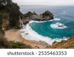 McWay Falls cascading into Pacific Ocean at Big Sur coastline, California