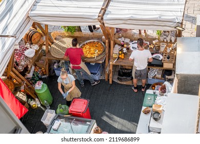 Mdina City, Malta, July 20 2019. Aerial View In The Outdoor Mobile Kitchen Of The Malta International Food Festival, Mdina City, Malta