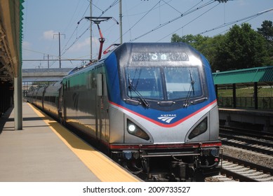 “Arbutus, MD-USA-07-17-21: Here Is A Photo Of An Amtrak ACS-64 Speeding Through The Halethorpe Train Station On The Northeast Corridor.”