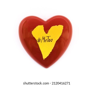 Me Too Hashtag On Note Paper And Red Heart , Anti Sexual Harassment Social Media Campaign