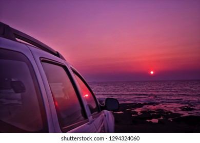 Me And My Car Facing Towards Sunset 