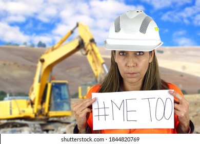 Me Too Social Movement A Latin American Construction Woman Holding A Me Too Sign