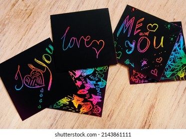 Me And You,  I Love You, Note, Love Card And Message Teenager Style, Art Scratch Paper For Message. Youth Culture