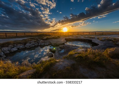 Meadow Hot Spring Utah Beautiful Sunset Sky Reflection In The Water