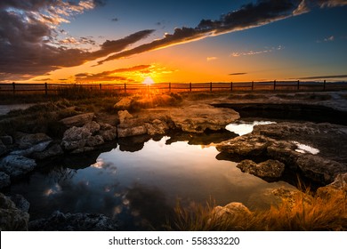 Meadow Hot Spring Utah Beautiful Sunset Sky Reflection In The Water