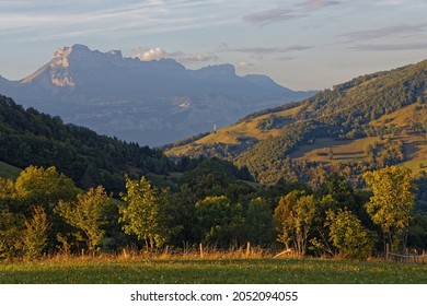 Meadows And Moutain Landscape In Belledonner Mountain Range Just Before Sunset