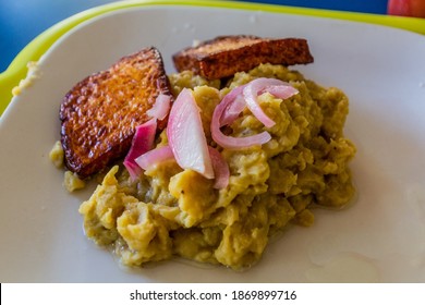 Meal In Dominican Republic - Fried Cheese With Mangu (mashed Plantains)