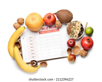 Meal Plan With Healthy Food On White Background