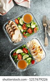 Meal Prep Lunch Box Containers With Grilled Chicken And Fresh Vegetables