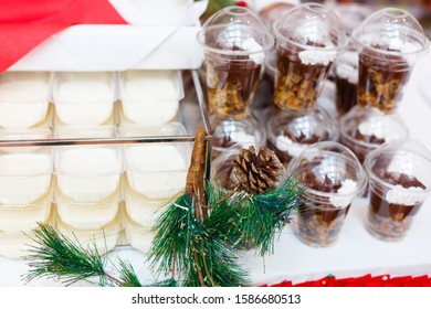 Meal Prep. Stack Of Home Made Christmas Dinners In Containers Ready To Be Frozen For Later Use. High Angle View.