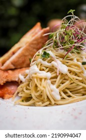 Meal Spaghetti With Chicken Filet Milanese Breaded Meat And Pasta