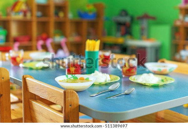Meal time in kindergarten.